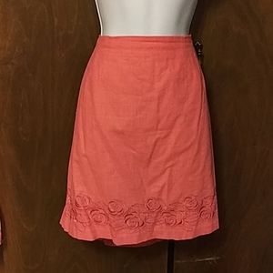 NWOT - STYLEWORKS LINEN CORAL EMBROIDERED SKIRT